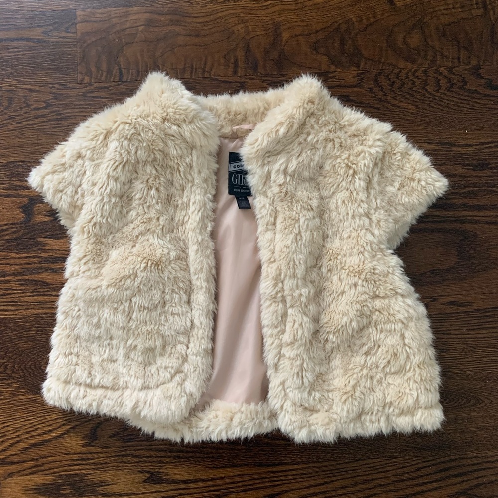 Cream Faux Fur Vest with Open Front Design